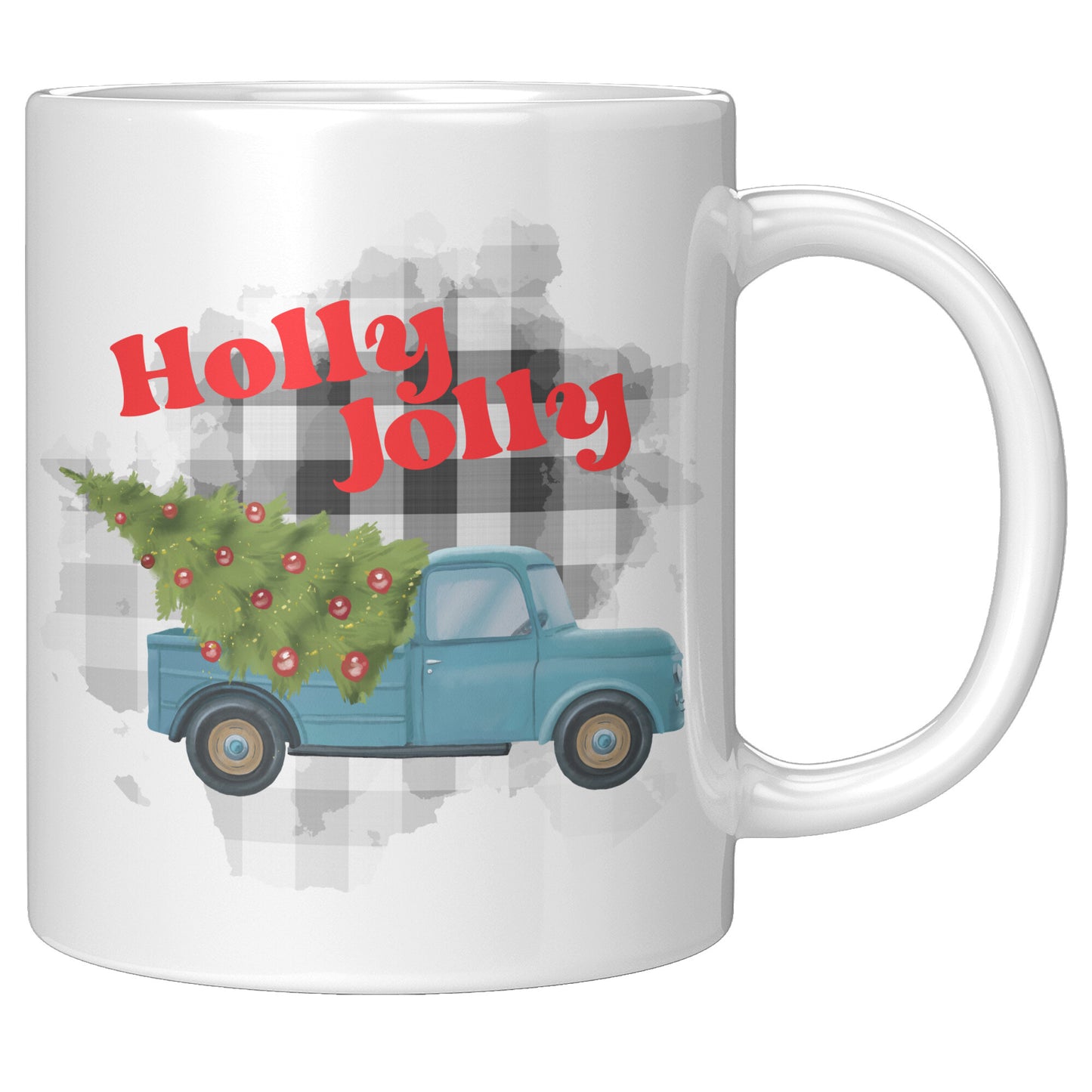 Holly Jolly Christmas Truck Buffalo Plaid Mug