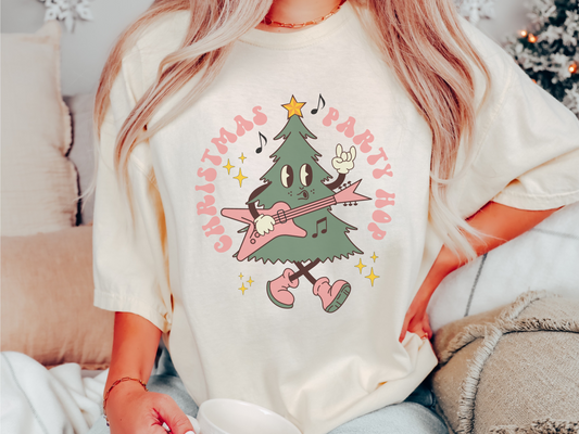 Christmas Party Hop Rockin Tree Comfort Colors Retro Christmas Shirt