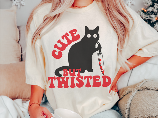 Cute but Twisted Cat with Knife Comfort Colors Retro Shirt