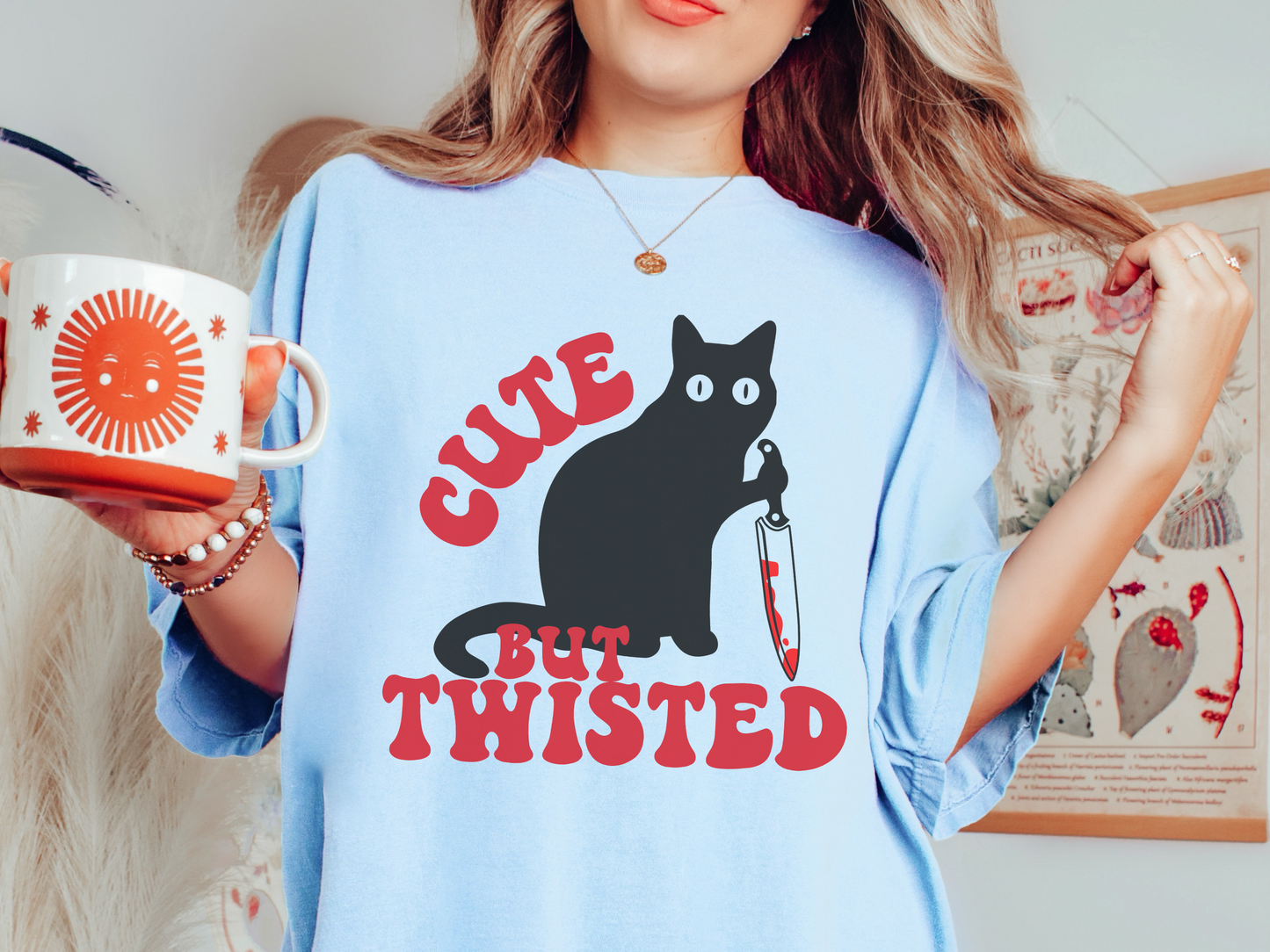 Cute but Twisted Cat with Knife Comfort Colors Retro Shirt