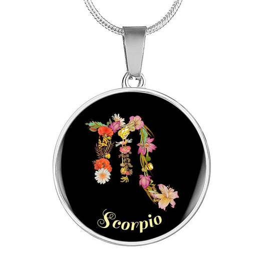 Zodiac Necklace, Scorpio Sign Floral Bouquet Pendant