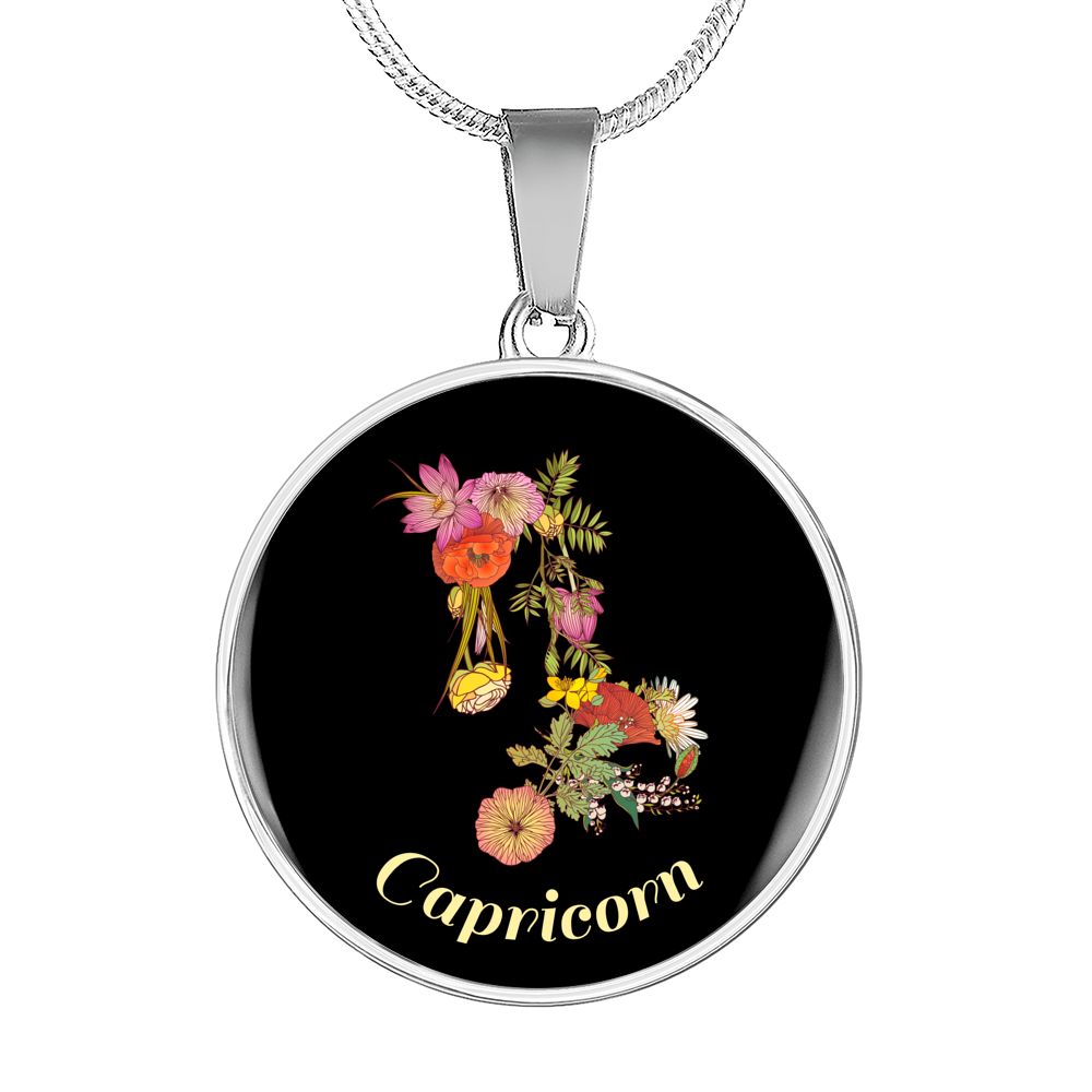 Zodiac Necklace, Capricorn Sign Floral Bouquet Pendant