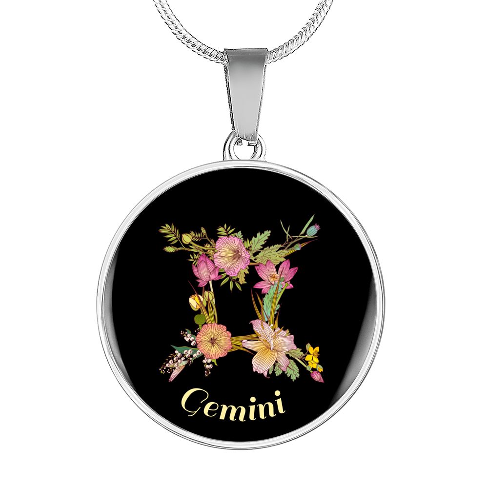 Zodiac Necklace, Gemini Sign Floral Bouquet Pendant
