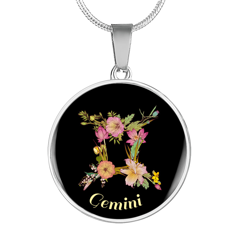 Zodiac Necklace, Gemini Sign Floral Bouquet Pendant