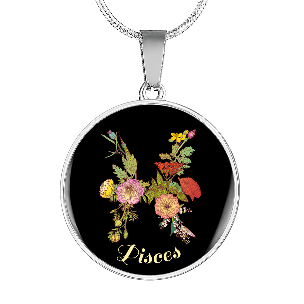 Zodiac Necklace, Pisces Sign Floral Bouquet Pendant