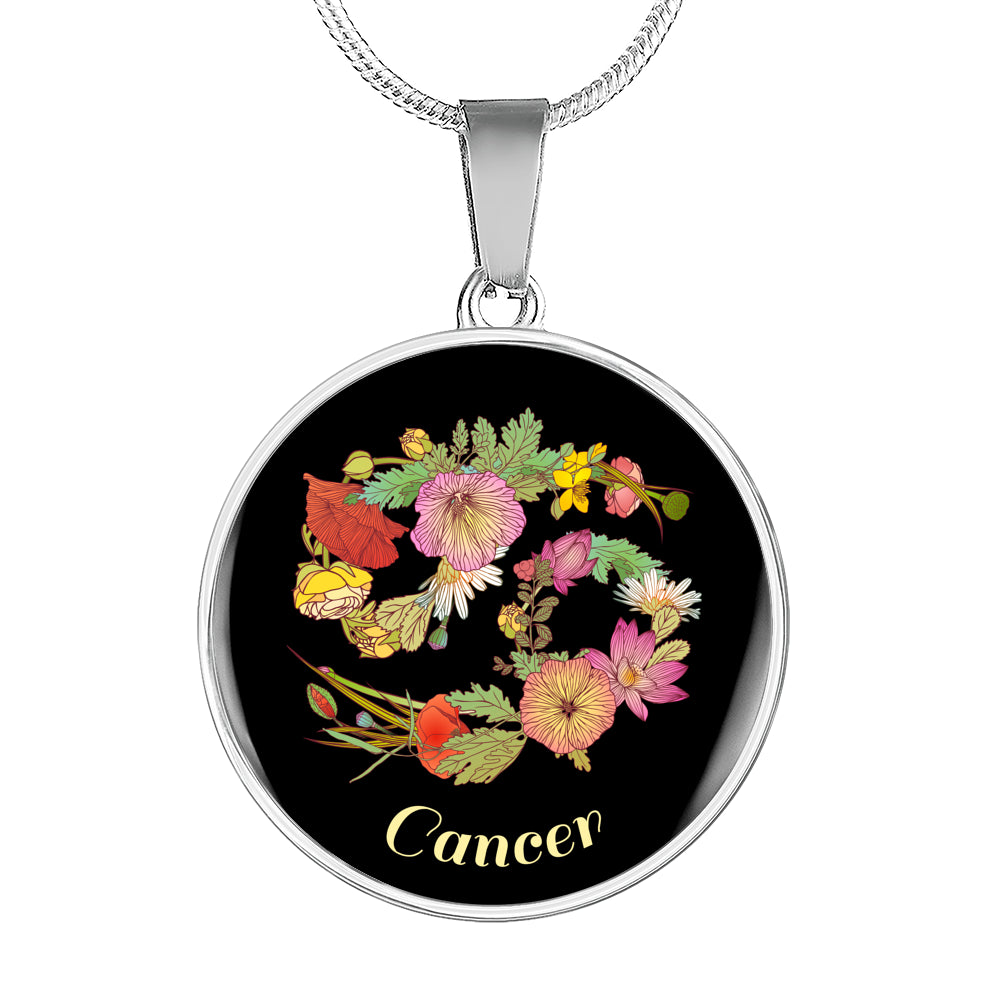 Zodiac Necklace, Cancer Sign Floral Bouquet Pendant