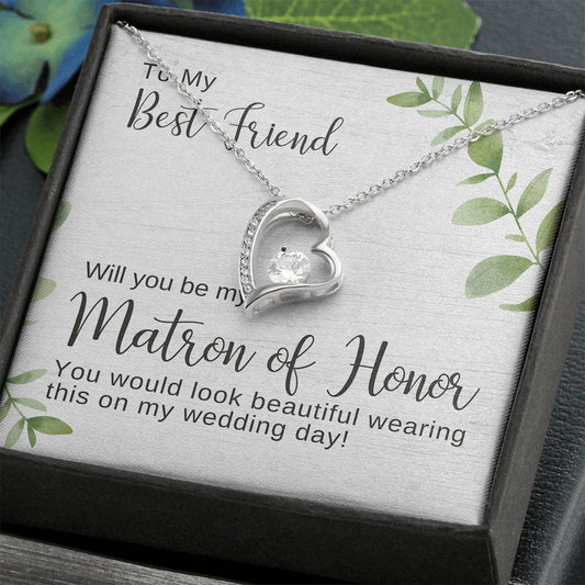 Best Friend Matron of Honor Proposal Necklace, Forever Love Pendant