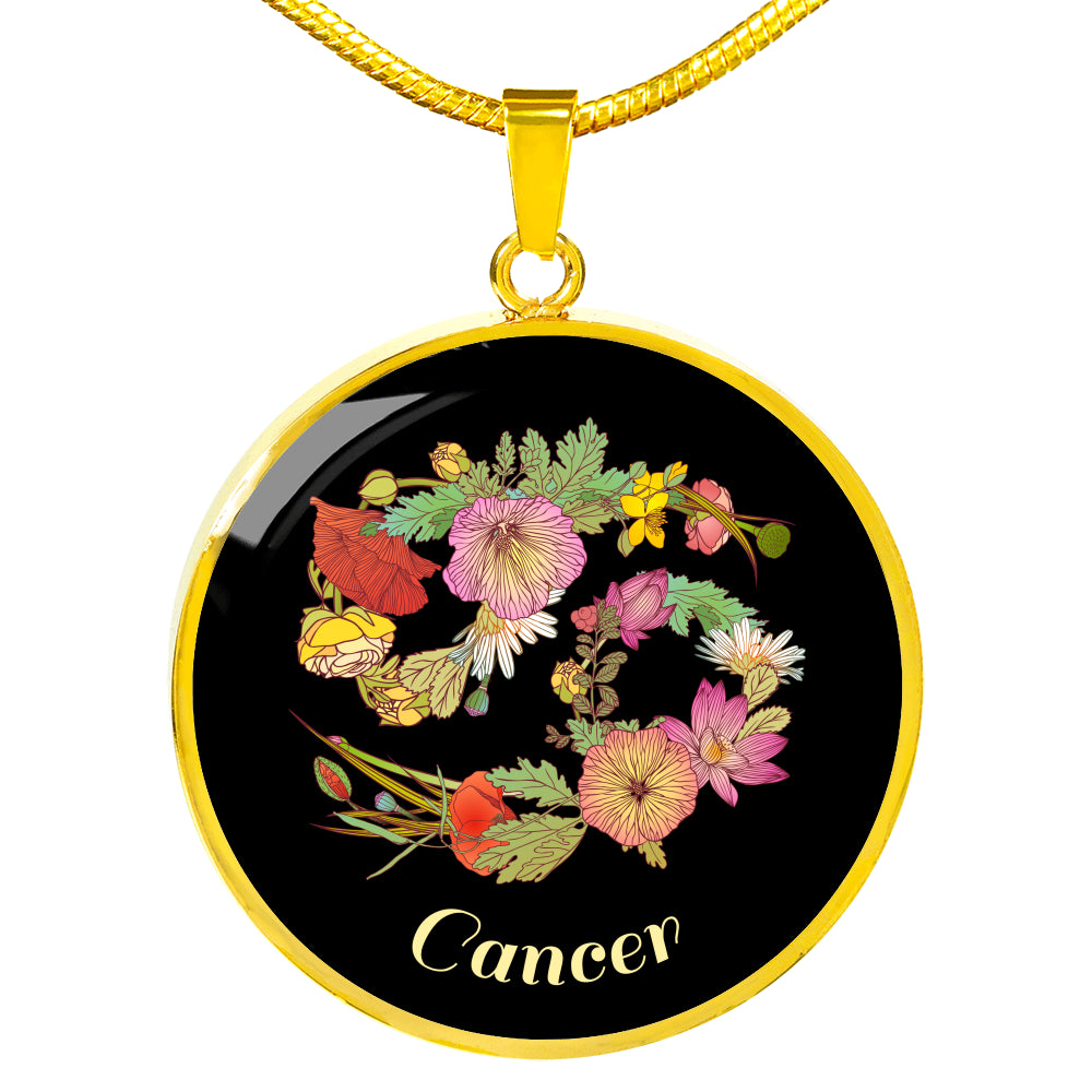 Zodiac Necklace, Cancer Sign Floral Bouquet Pendant