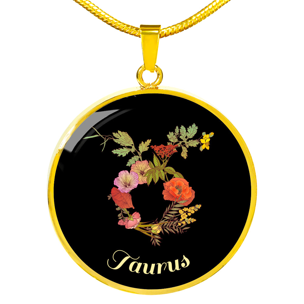Zodiac Necklace, Taurus Sign Floral Bouquet Pendant
