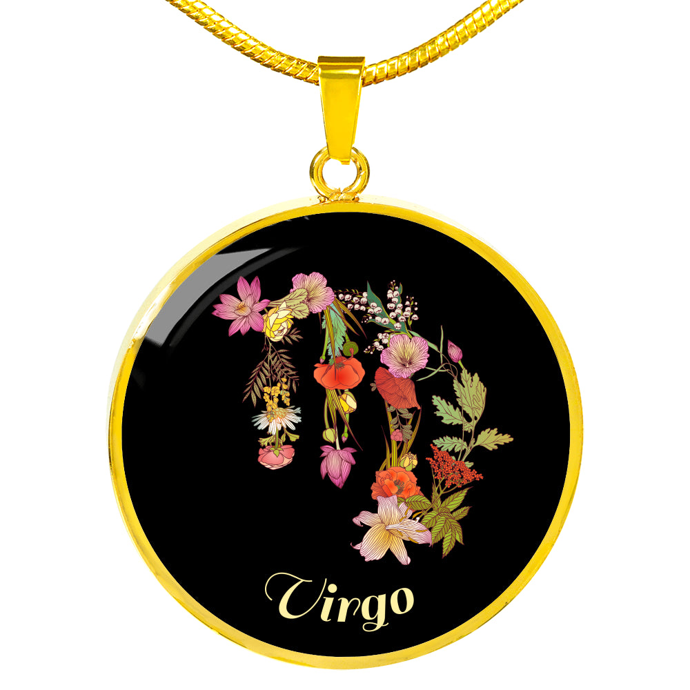 Zodiac Necklace, Virgo Sign Floral Bouquet Pendant