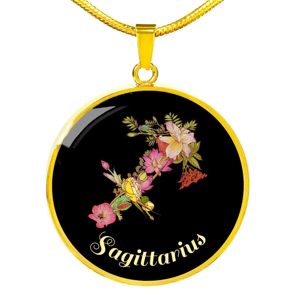 Zodiac Necklace, Sagittarius Sign Floral Bouquet Pendant