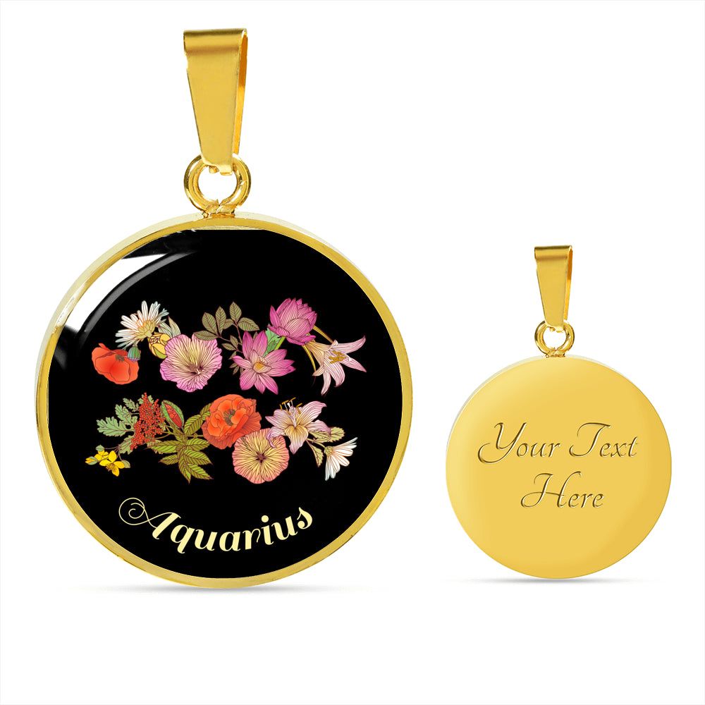 Zodiac Necklace, Aquarius Sign Floral Bouquet Pendant