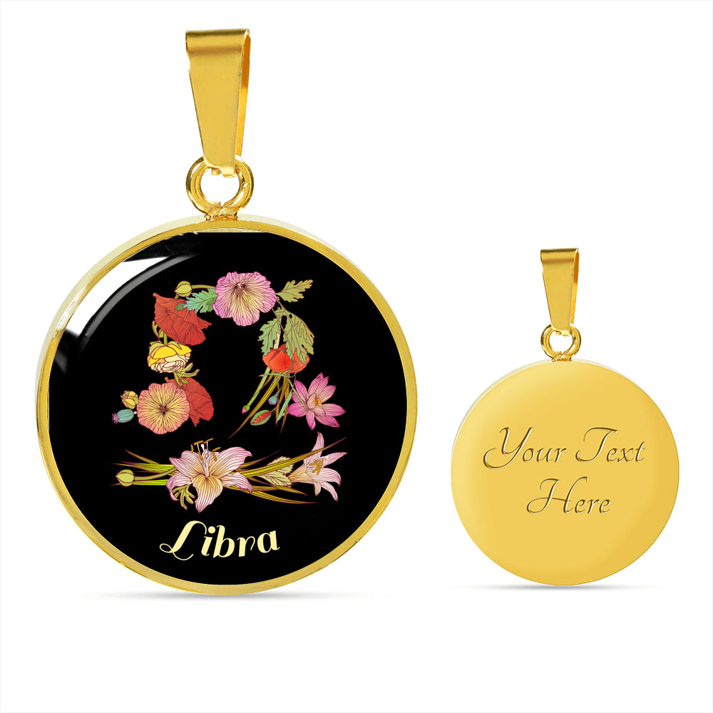 Zodiac Necklace, Libra Sign Floral Bouquet Pendant