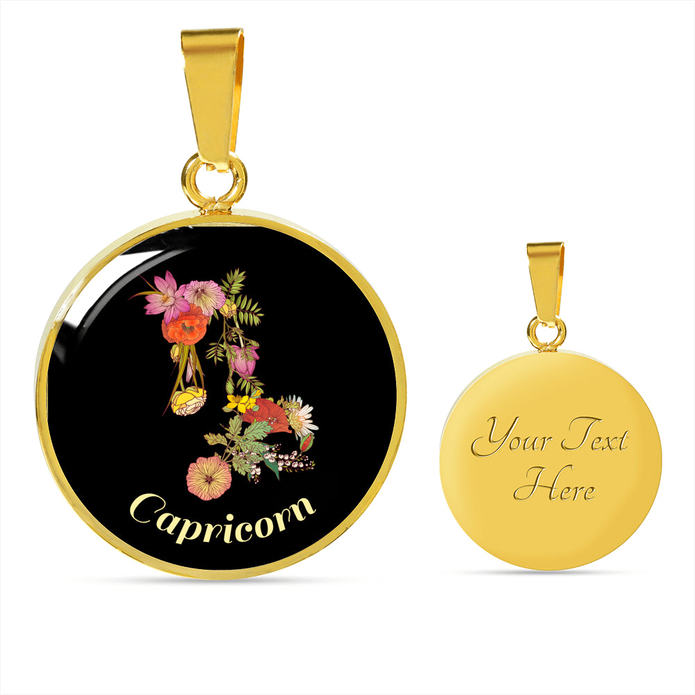 Zodiac Necklace, Capricorn Sign Floral Bouquet Pendant