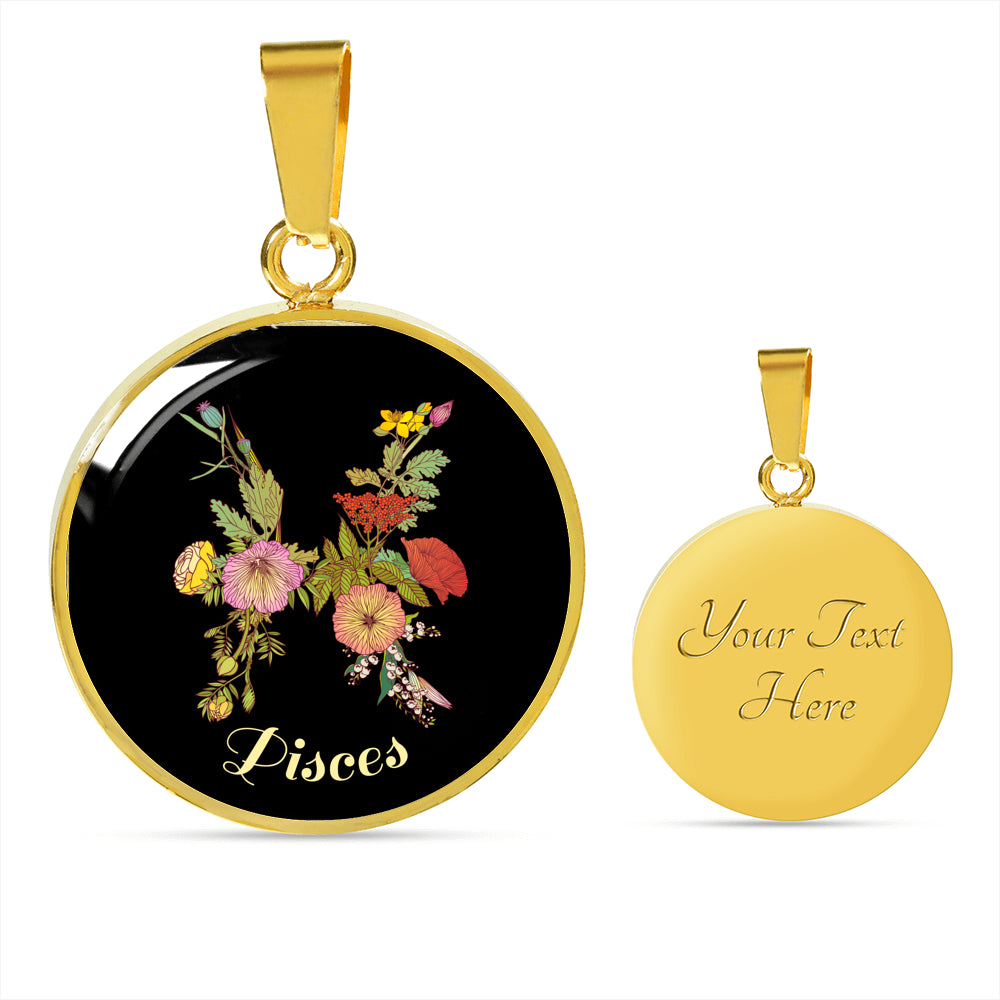 Zodiac Necklace, Pisces Sign Floral Bouquet Pendant