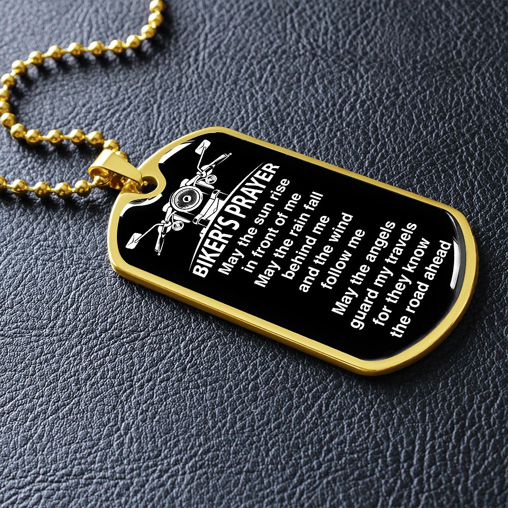 Biker's Prayer Dog Tag Necklace with Military Chain