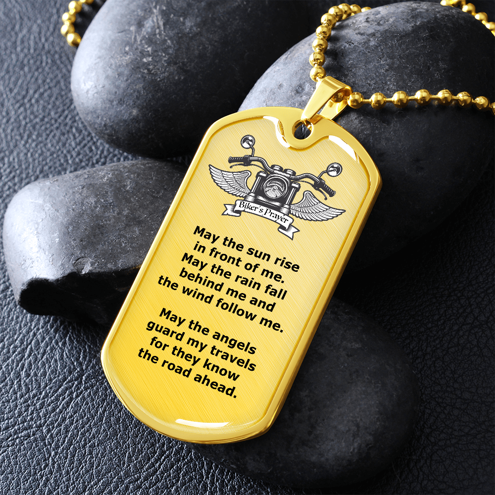 A Biker's Prayer Dog Tag on a Luxury Military Necklace