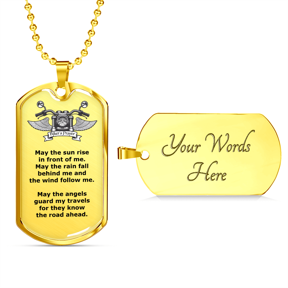 A Biker's Prayer Dog Tag on a Luxury Military Necklace