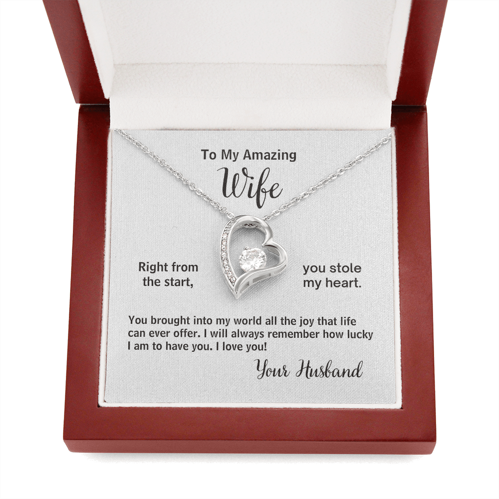To My Amazing Wife You Stole My Heart, Forever Love Heart Pendant Necklace