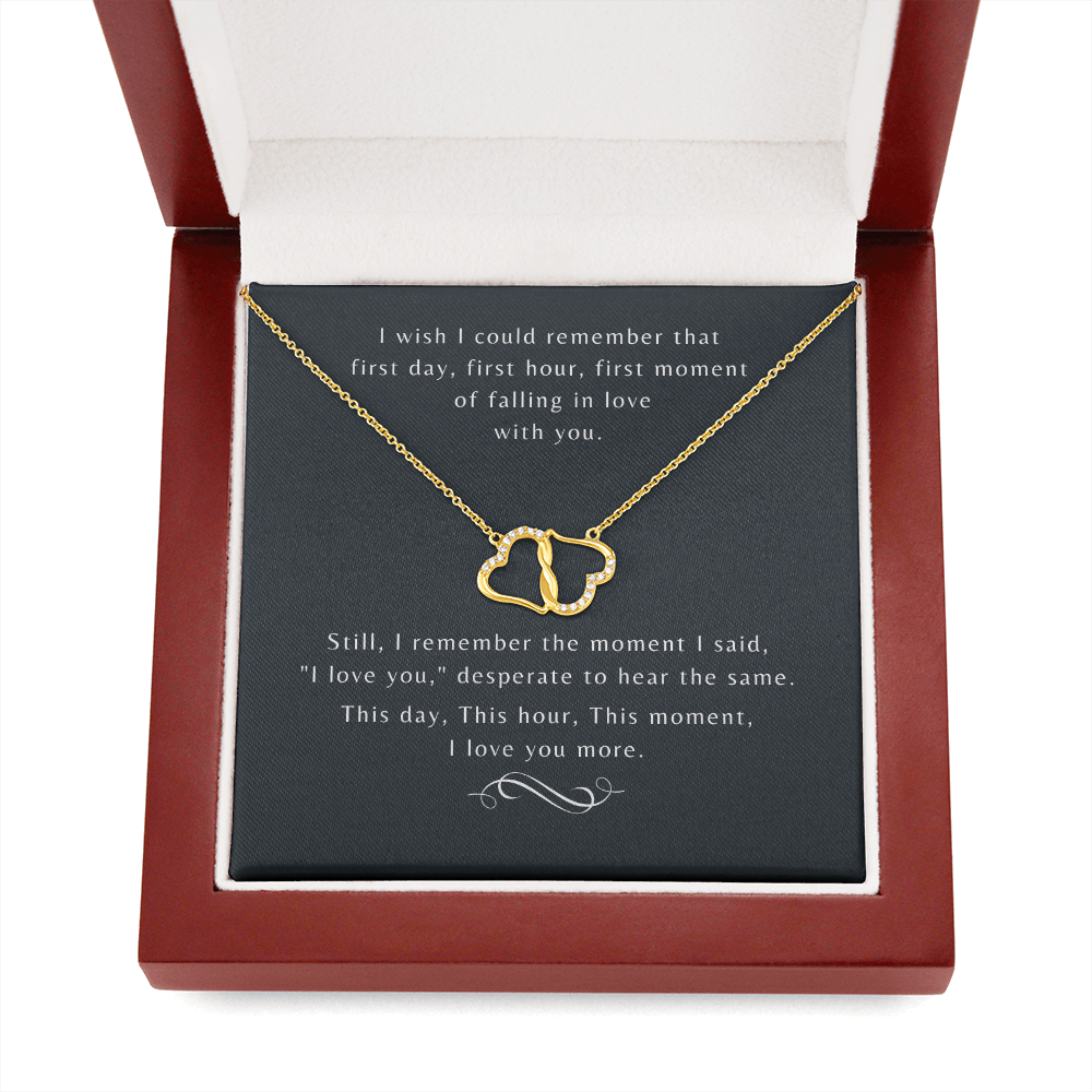 The Moment I Said "I Love You" - Solid Gold Hearts Pendant Necklace & 18 Single Cut Diamonds