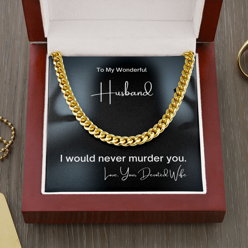 True Crime Junkie Gift for Husband from Wife, Cuban Link Chain Necklace, Funny Husband Gift