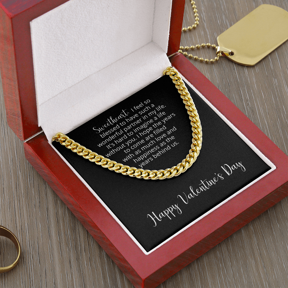 Happy Valentine's Day Sweetheart Gift, Husband Valentines Day Gift, Boyfriend Valentines Day Gift, Cuban Link Chain Necklace