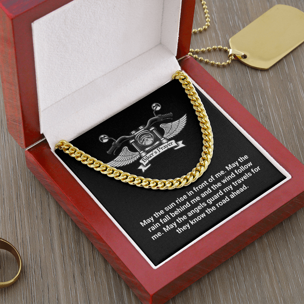 Biker's Prayer, Cuban Link Chain Necklace