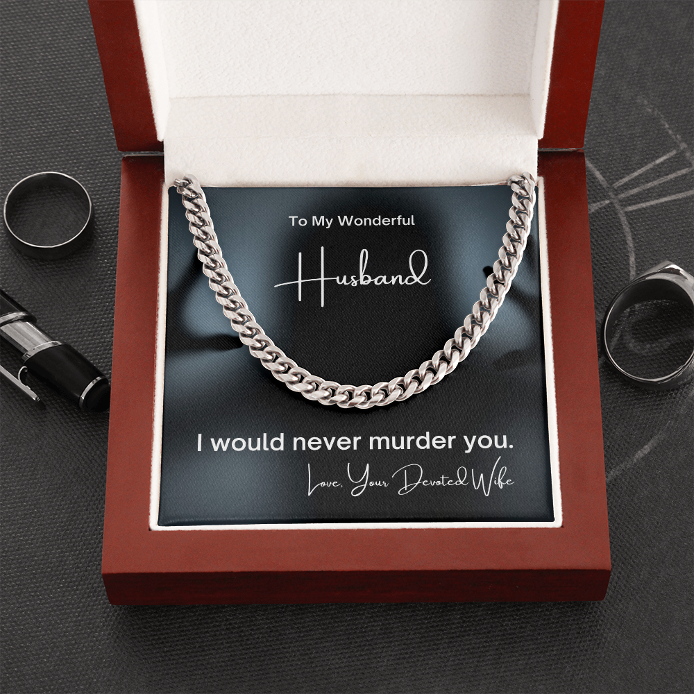 True Crime Junkie Gift for Husband from Wife, Cuban Link Chain Necklace, Funny Husband Gift