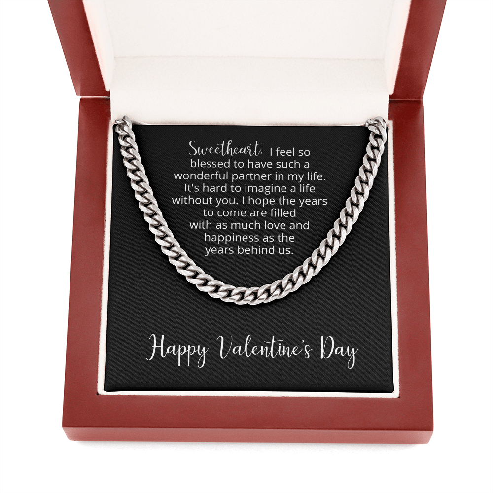 Happy Valentine's Day Sweetheart Gift, Husband Valentines Day Gift, Boyfriend Valentines Day Gift, Cuban Link Chain Necklace