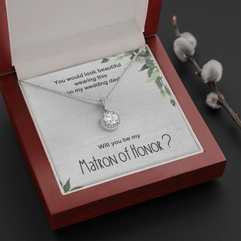 Matron of Honor Proposal Gift, CZ Pendant Necklace