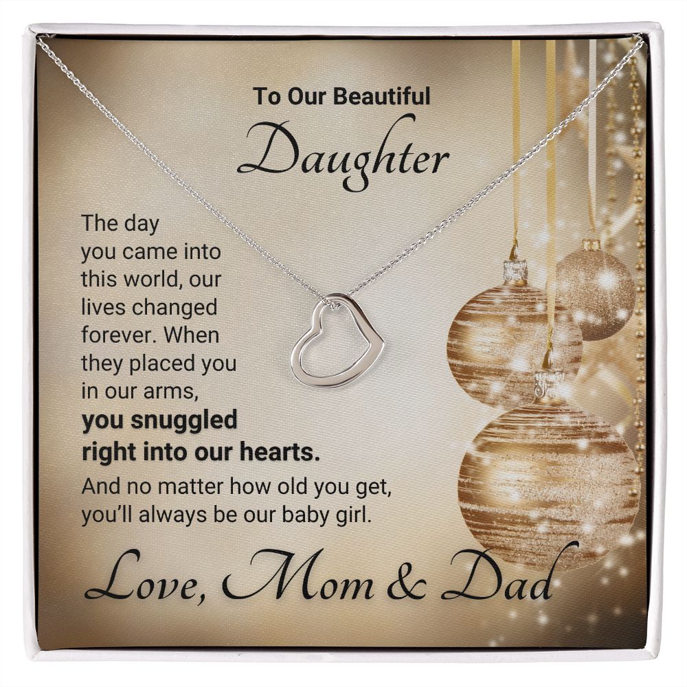 From Mom & Dad, Right Into Our Hearts - Delicate Heart Necklace