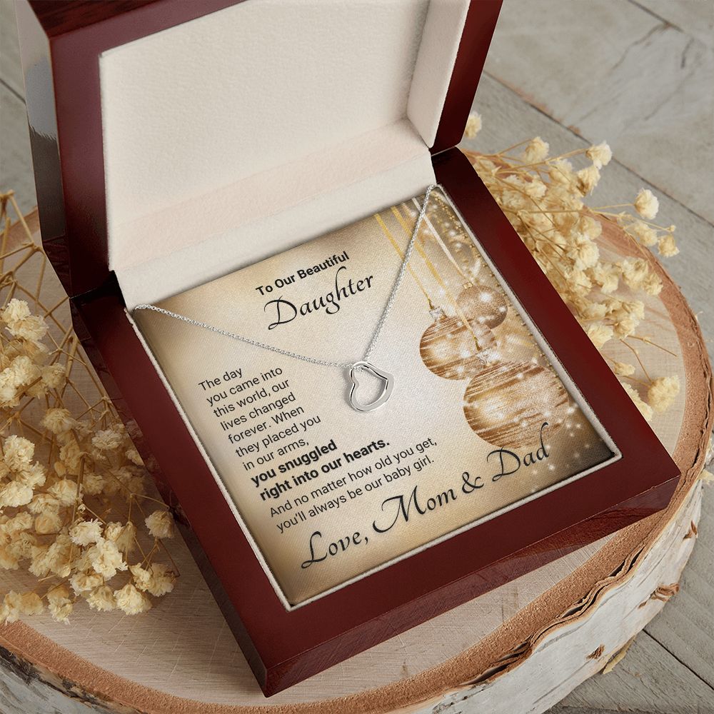 From Mom & Dad, Right Into Our Hearts - Delicate Heart Necklace