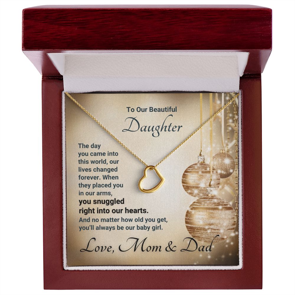 From Mom & Dad, You Snuggled Into Our Hearts - Delicate Heart Necklace