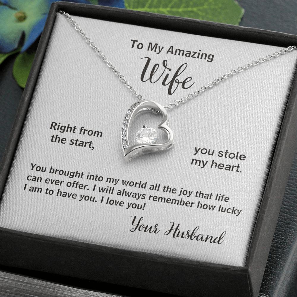 To My Amazing Wife You Stole My Heart, Forever Love Heart Pendant Necklace