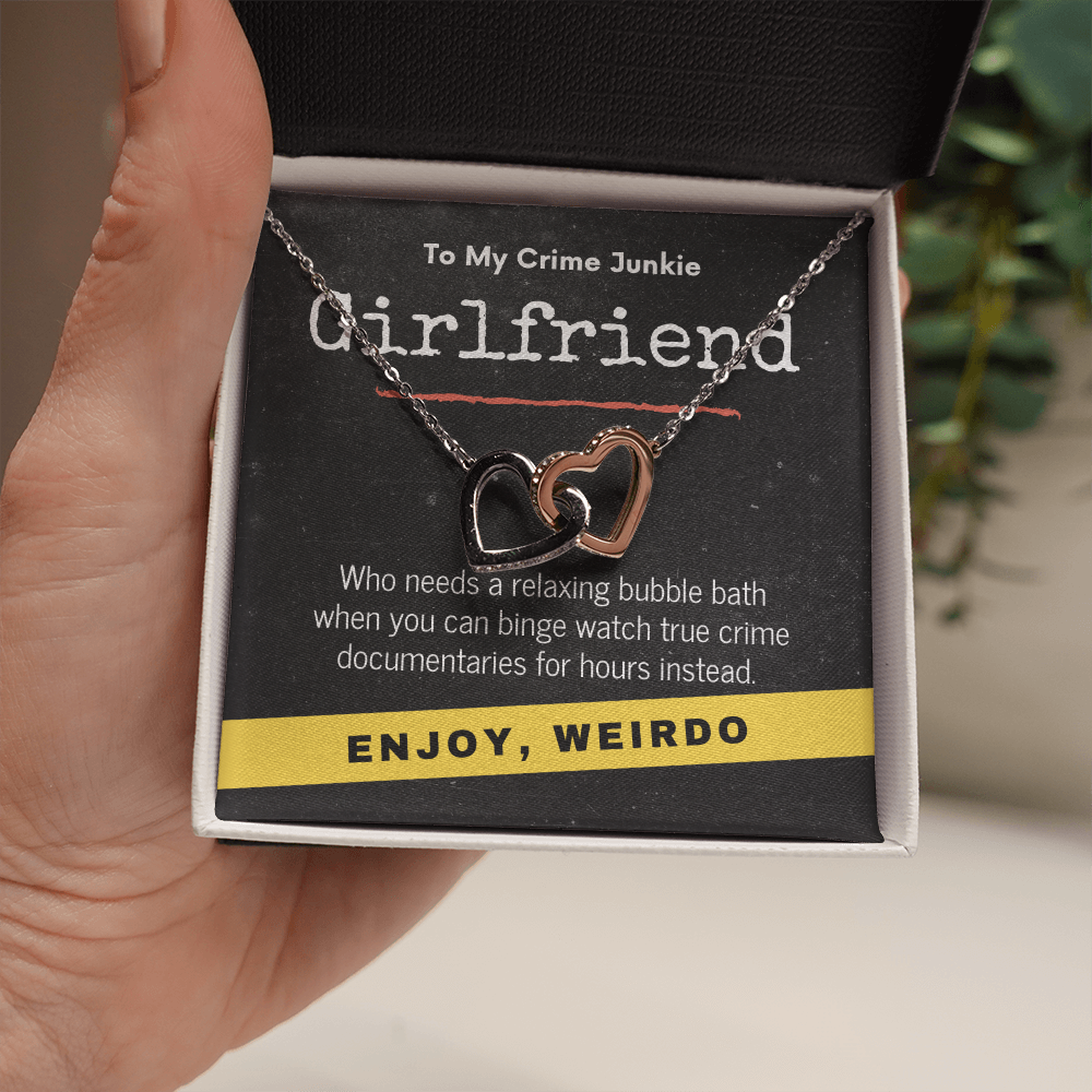 True Crime Junkie Girlfriend Gift, Interlocking Hearts Necklace