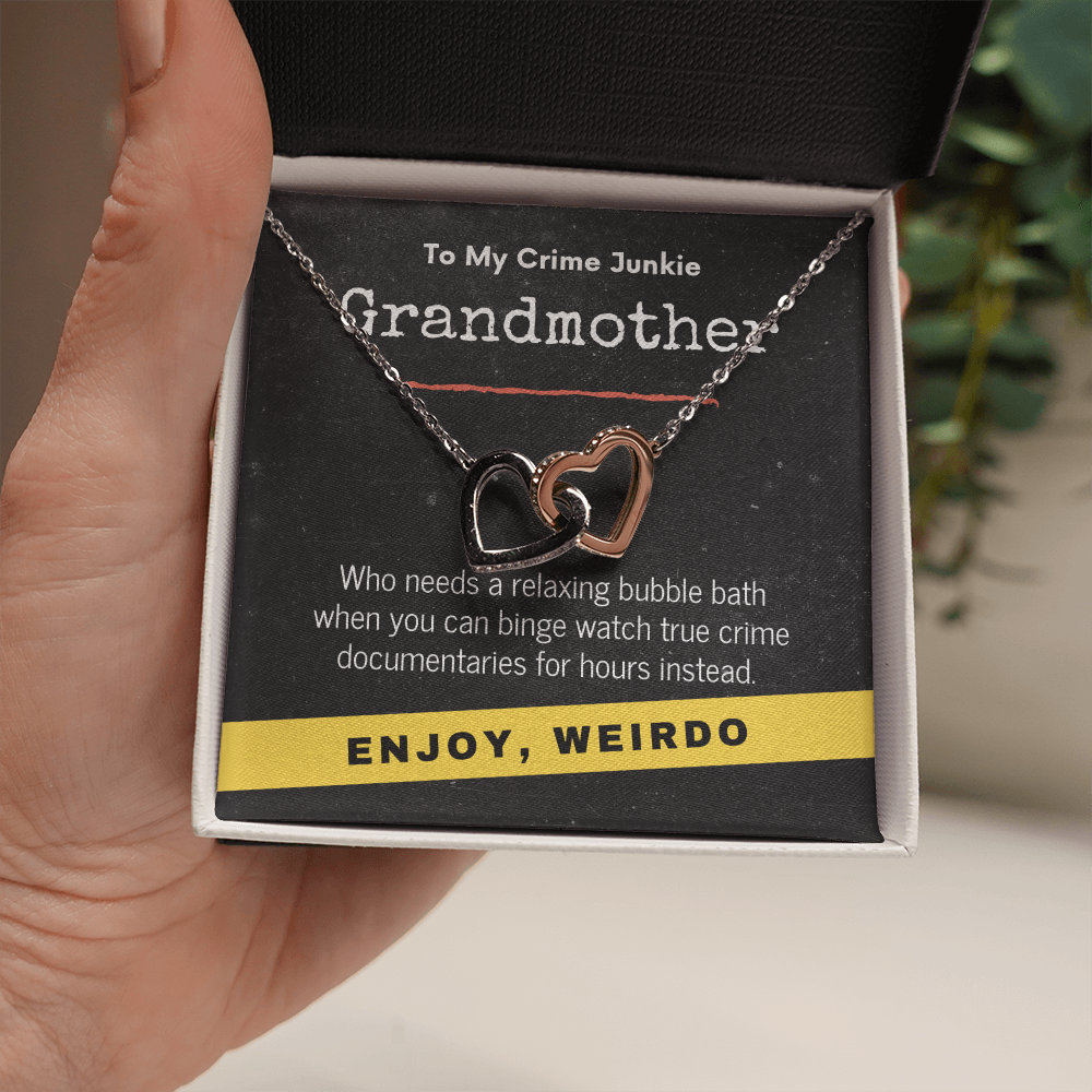 True Crime Junkie Grandmother Gift, Interlocking Hearts Necklace