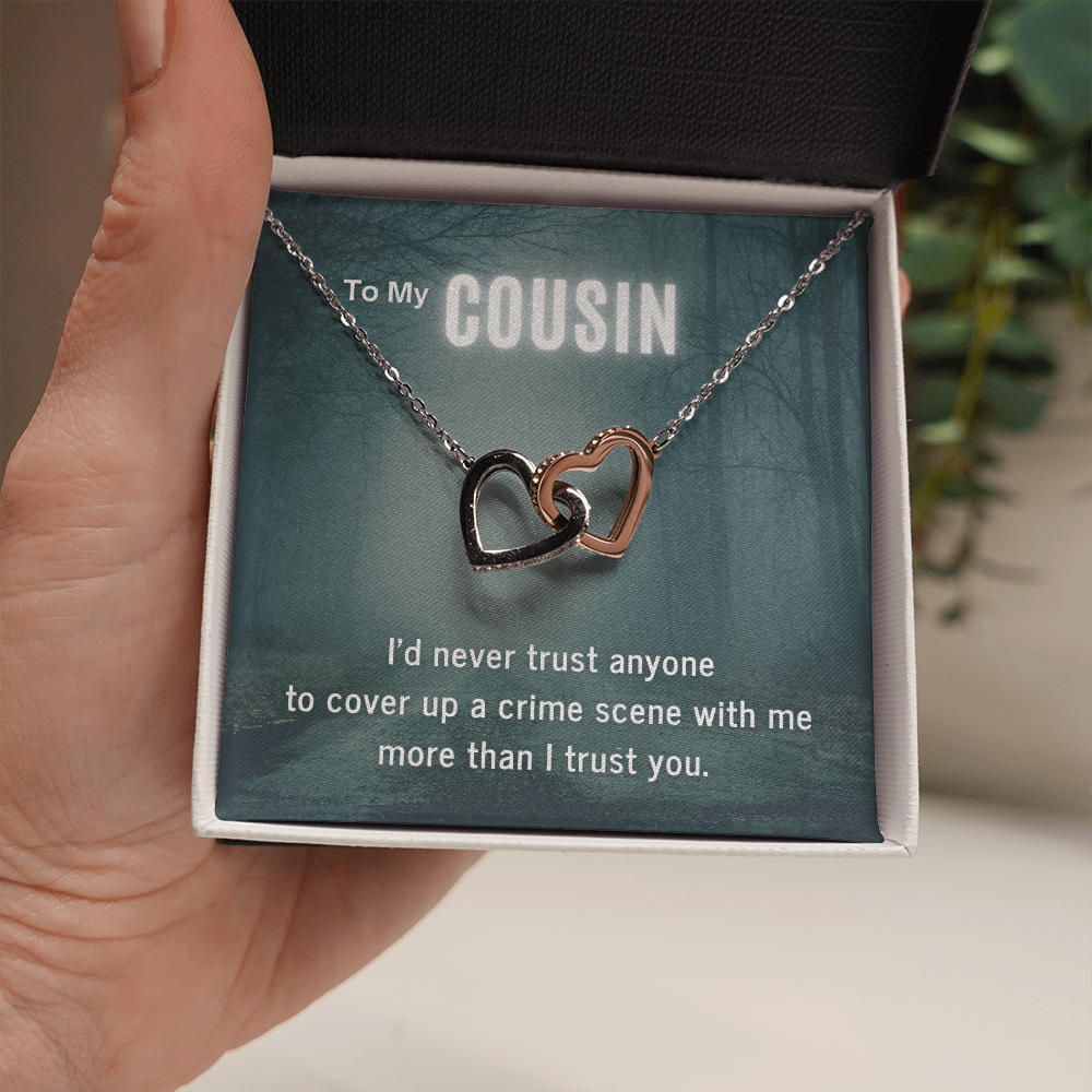 True Crime Junkie Gift for Cousin, Interlocking Hearts Necklace