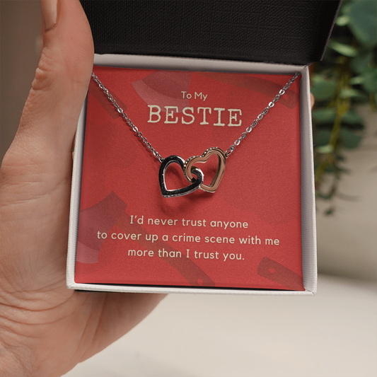 True Crime Junkie Bestie Gift, Interlocking Hearts Necklace