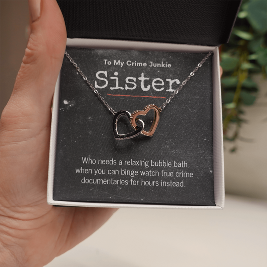 True Crime Junkie Sister Gift, Interlocking Hearts Necklace