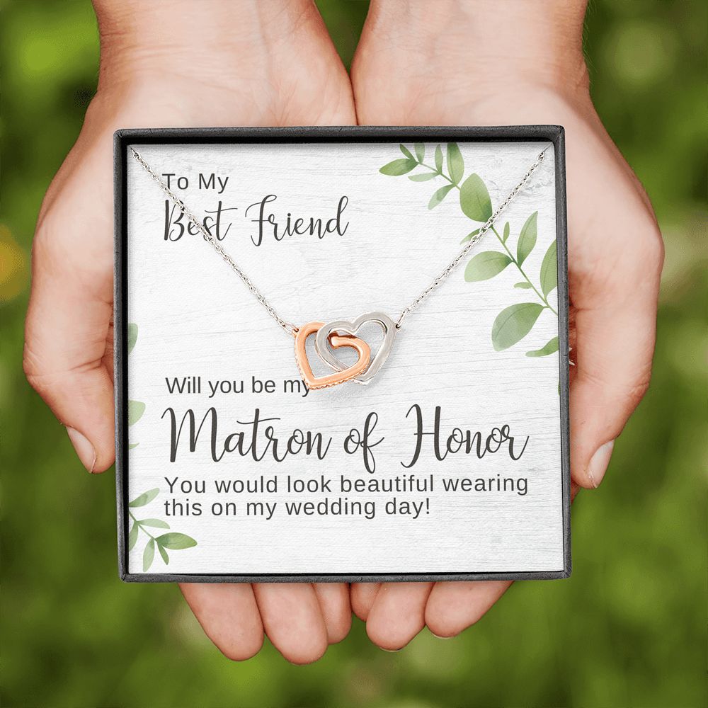 Best Friend Matron of Honor Proposal Necklace, Bridal Jewelry, Hearts Pendant