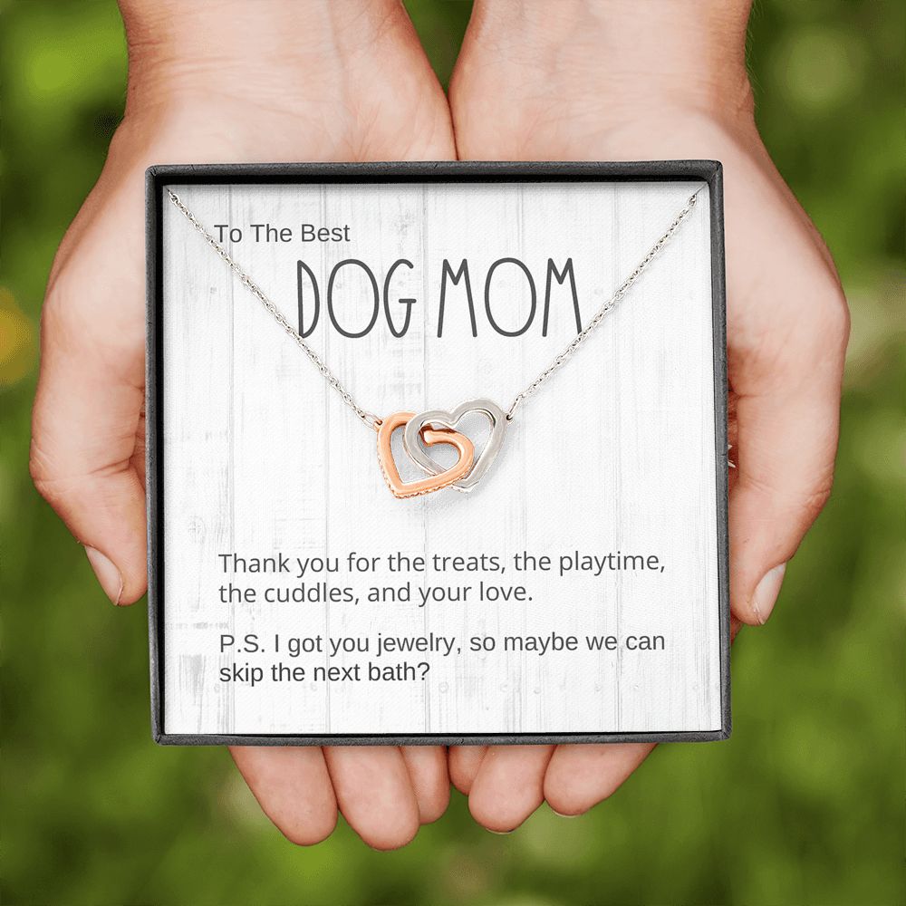Dog Mom Gift, Interlocking Hearts Pendant Necklace