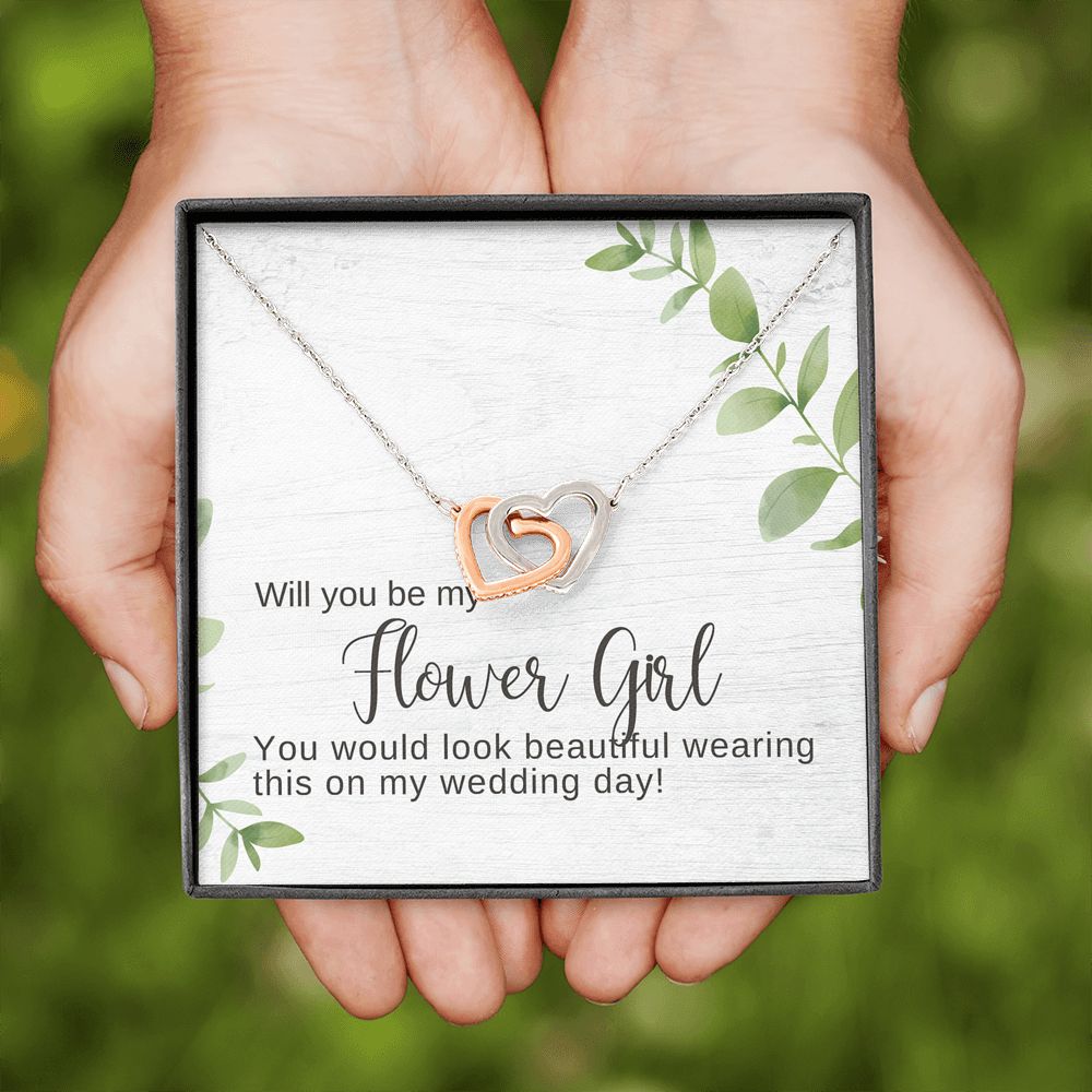 Flower Girl Proposal Necklace, Bridal Jewelry, Interlocking Hearts Pendant