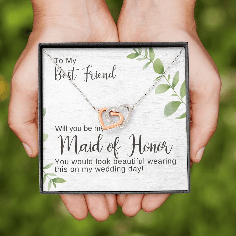 Best Friend Maid of Honor Proposal Necklace, Interlocking Hearts Pendant