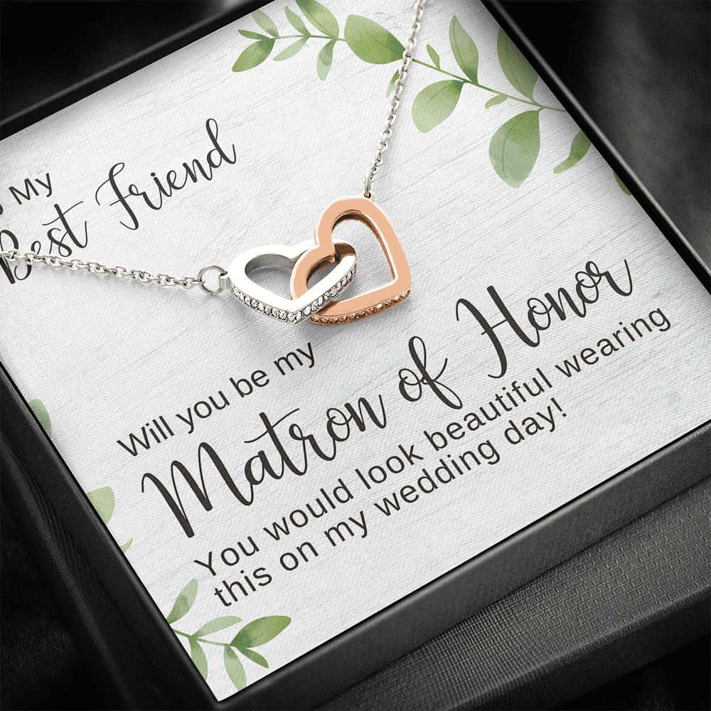 Best Friend Matron of Honor Proposal Necklace, Bridal Jewelry, Hearts Pendant