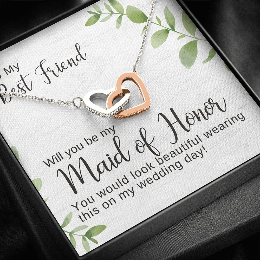 Best Friend Maid of Honor Proposal Necklace, Interlocking Hearts Pendant
