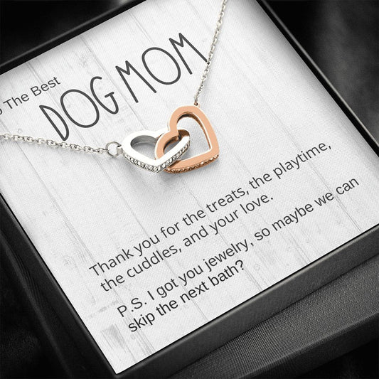 Dog Mom Gift, Interlocking Hearts Pendant Necklace