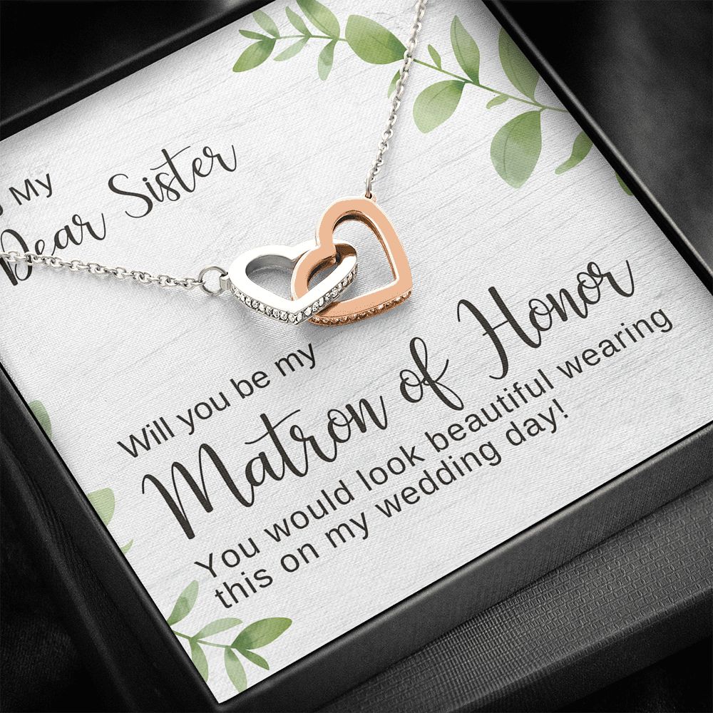 Sister Matron of Honor Proposal Necklace, Bridal Jewelry, Hearts Pendant