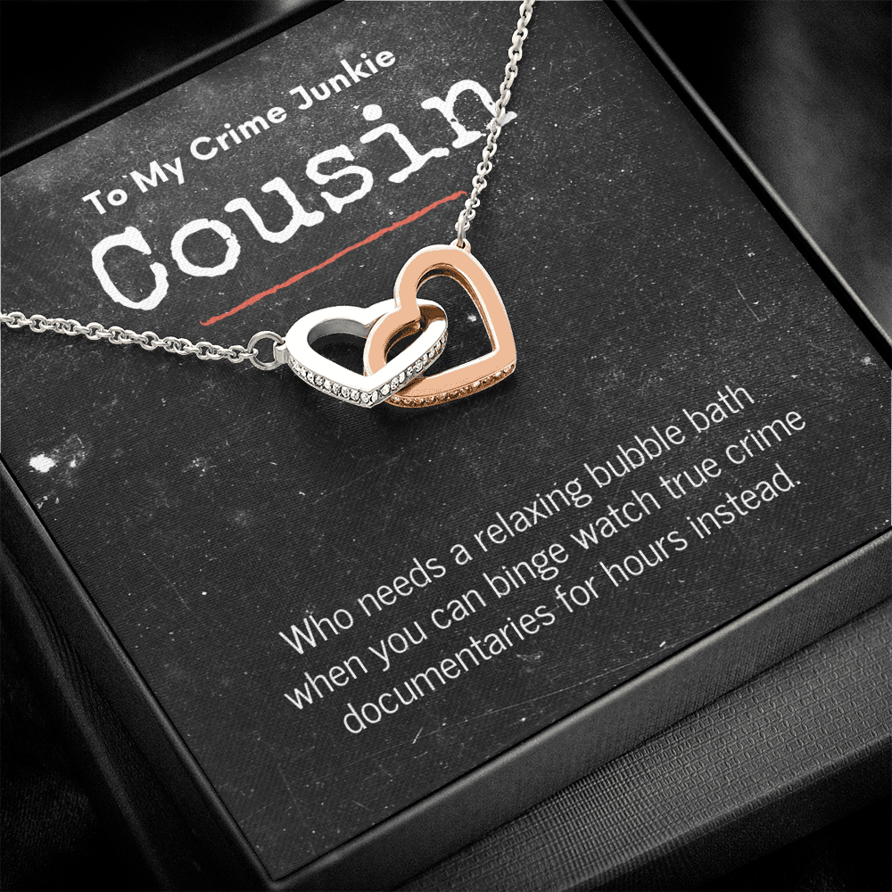 True Crime Junkie Cousin Gift, Interlocking Hearts Necklace