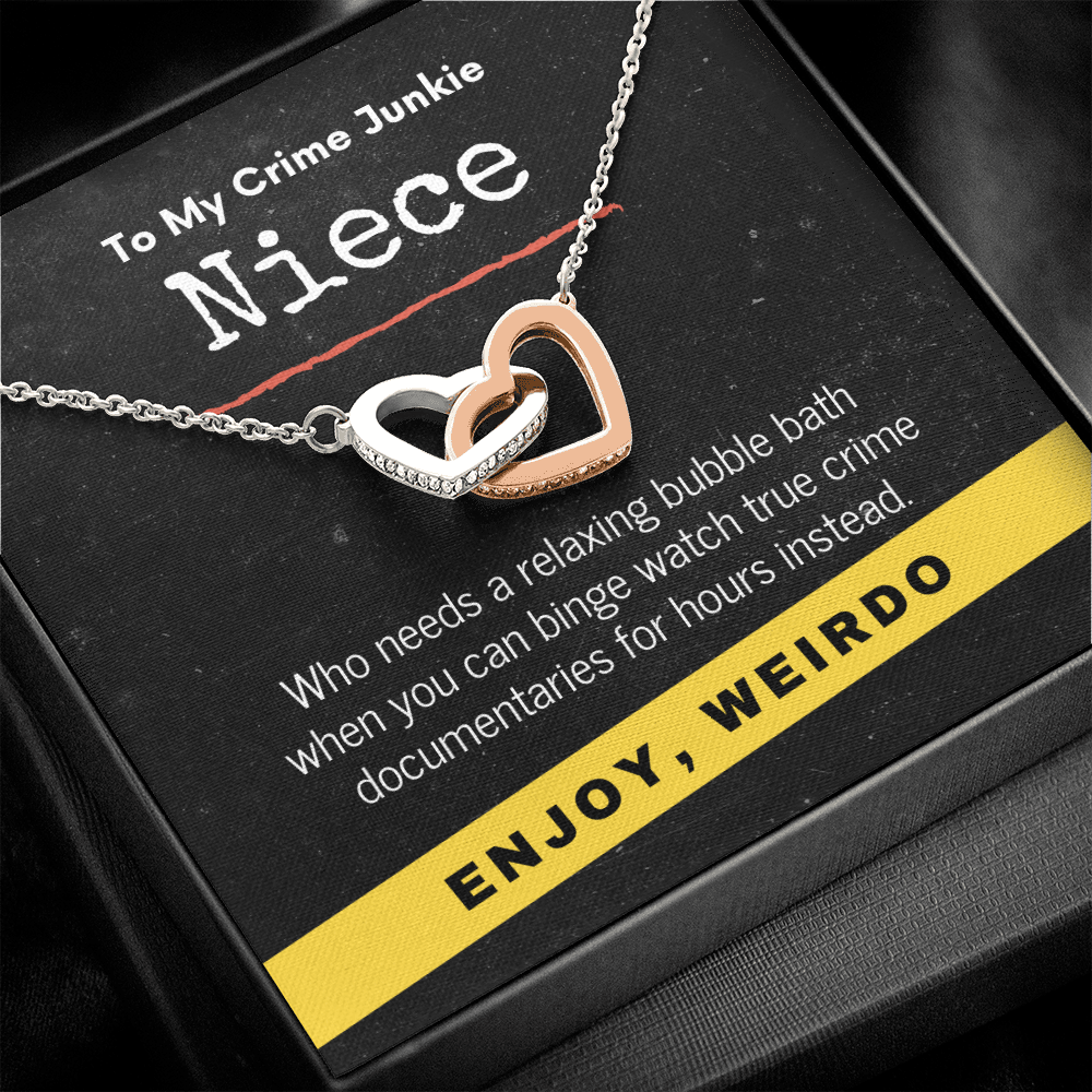 True Crime Junkie Niece Gift, Interlocking Hearts Necklace