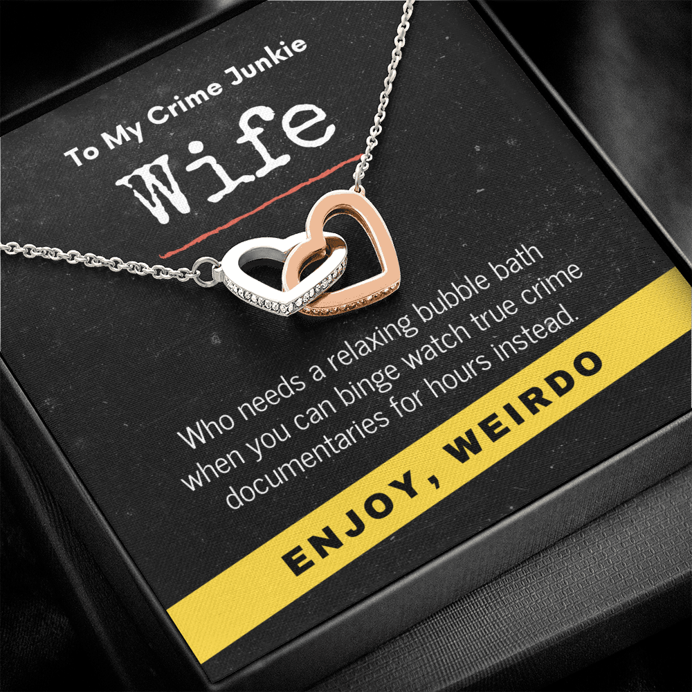 True Crime Junkie Wife Gift, Interlocking Hearts Necklace